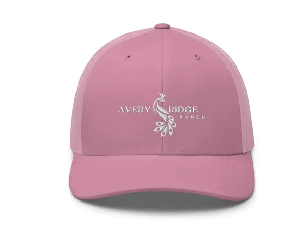 Avery ridge ranch pink trucker cap with white peacock embroidery Avery Ridge Ranch