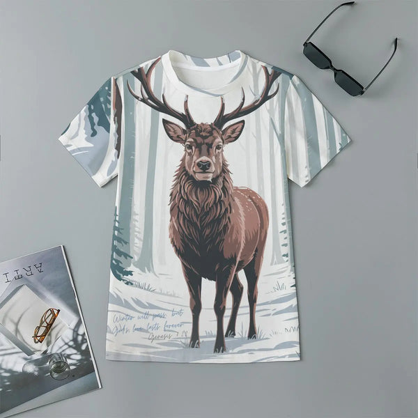 Men’s deer forest print classic round neck t shirt