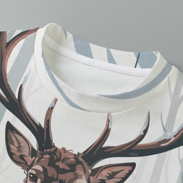 Men’s deer forest print classic round neck t shirt