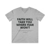 Mens Christian V-Neck T-Shirt – Faith Over Fear | 2 Timothy 1:7 - S / Sport Grey - V-neck