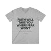 Mens Christian V-Neck T-Shirt – Faith Over Fear | 2 Timothy 1:7 - S / Sport Grey - V-neck