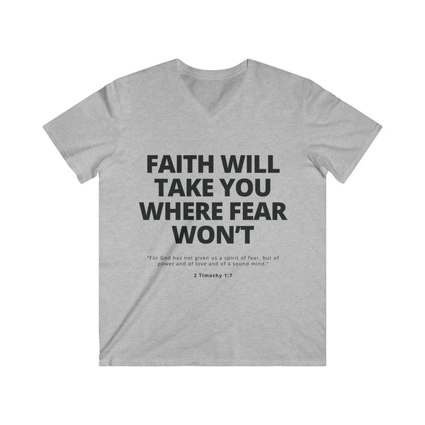 Mens Christian V-Neck T-Shirt – Faith Over Fear | 2 Timothy 1:7 - S / Sport Grey - V-neck