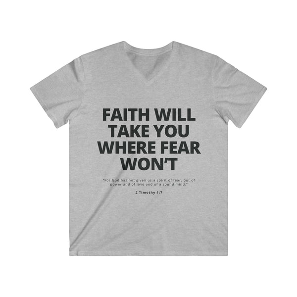 Mens Christian V-Neck T-Shirt – Faith Over Fear | 2 Timothy 1:7 - S / Sport Grey - V-neck