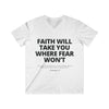 Mens Christian V-Neck T-Shirt – Faith Over Fear | 2 Timothy 1:7 - S / White - V-neck