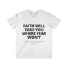 Mens Christian V-Neck T-Shirt – Faith Over Fear | 2 Timothy 1:7 - S / White - V-neck