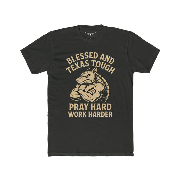 Texas Tough Pray Hard Unisex Cotton Crew Tee Motivational Shirt for Texans Fitness Shirt Gifts for Him Casual Wear