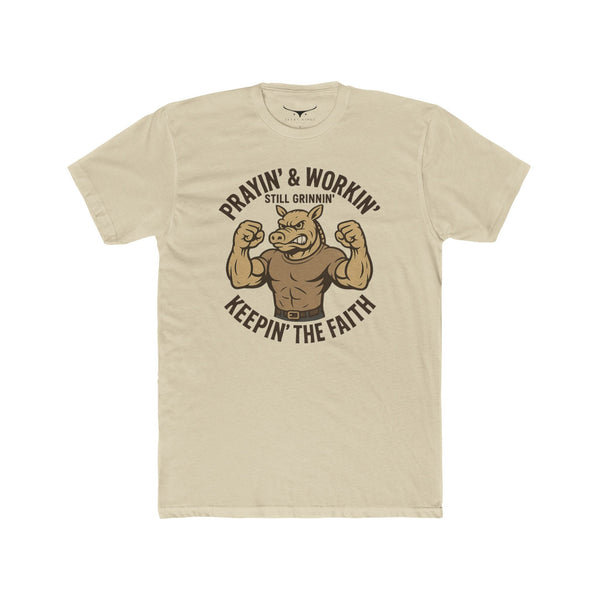 Strong Faith Graphic Tee Motivational T-Shirt Humor Shirt Fitness Apparel Gift for Dad Father’s Day Gift - Solid Cream