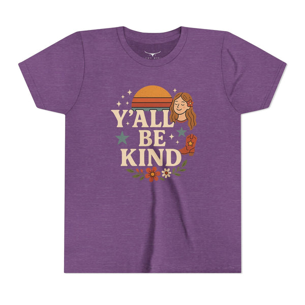 Y’all Be Kind - Youth Short Sleeve T-Shirt - Heather Team Purple / S - Kids clothes