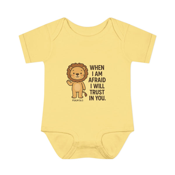 Inspirational Baby Bodysuit: ’When I Am Afraid I Will Trust in You’ - NB (0-3M) / Banana - Kids clothes