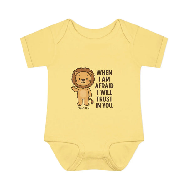 Inspirational Baby Bodysuit: ’When I Am Afraid I Will Trust in You’ - NB (0-3M) / Banana - Kids clothes