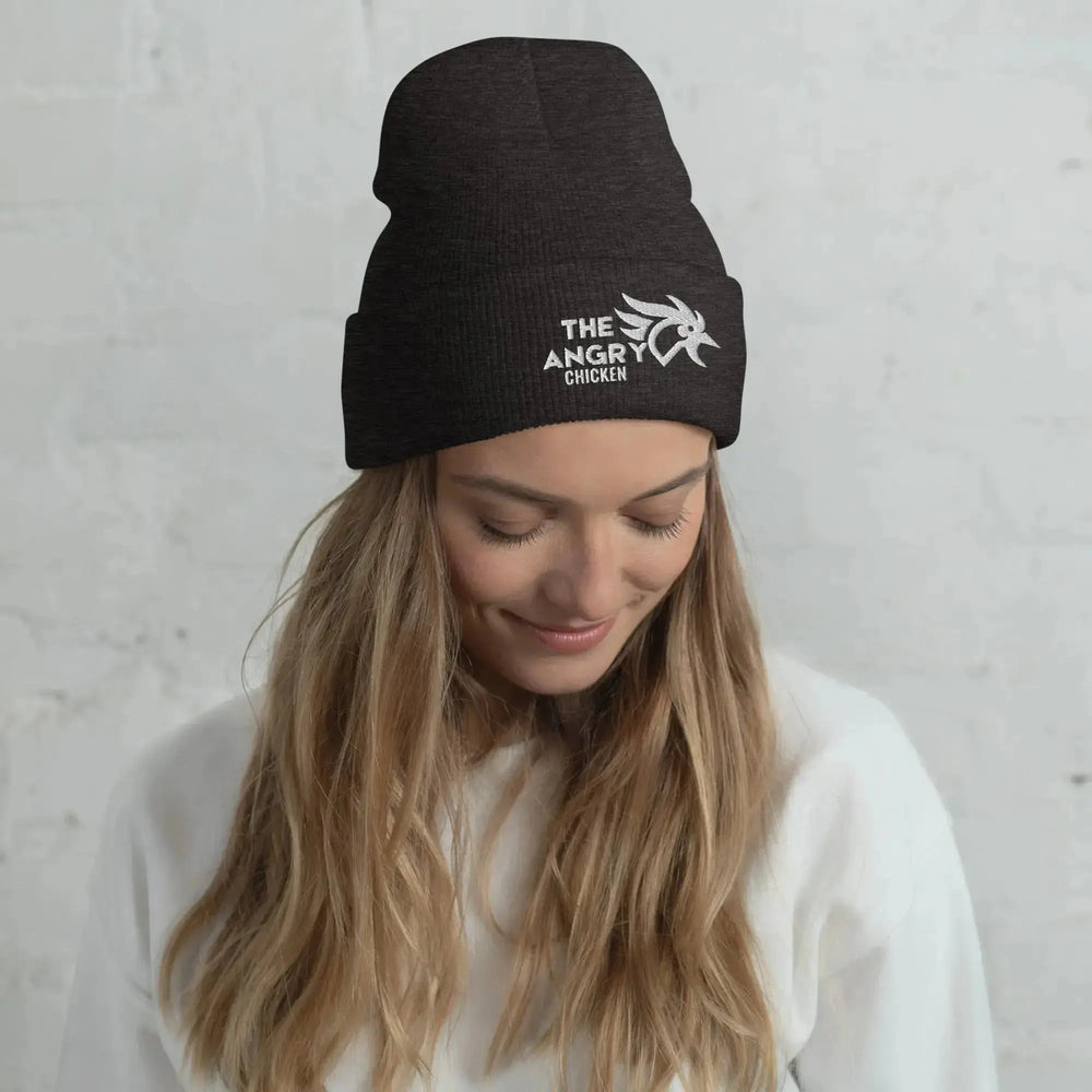 Black Angry Chicken Cuffed Beanie